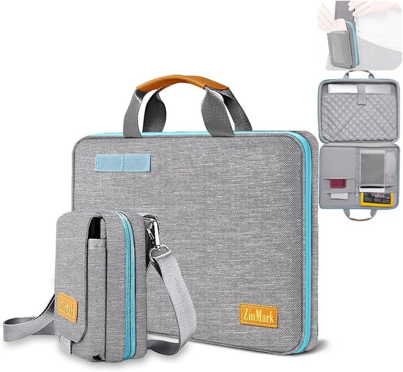 ZINMARK Store Laptop Case 15.6 Inch Briefcase Military-Grade Protection with Detachable Belt Bag, Compatible All Model of 15-16 Inch MacBook Pro and Most Popular 15.6 Inch Notebooks Chromebooks (Gray&Blue) - Image 1
